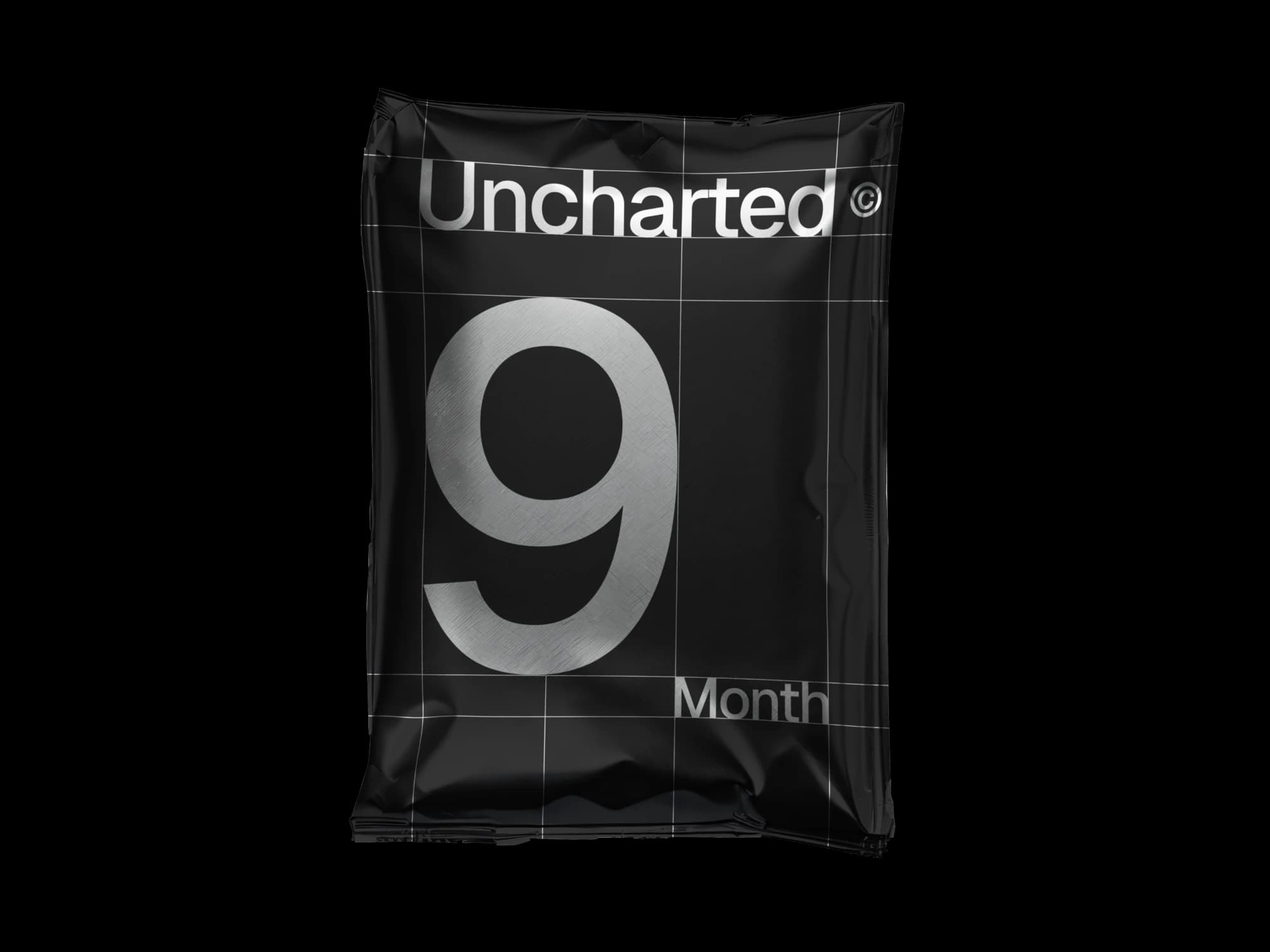 A black foil pack printed with Uncharted, a large 9 and the word Month