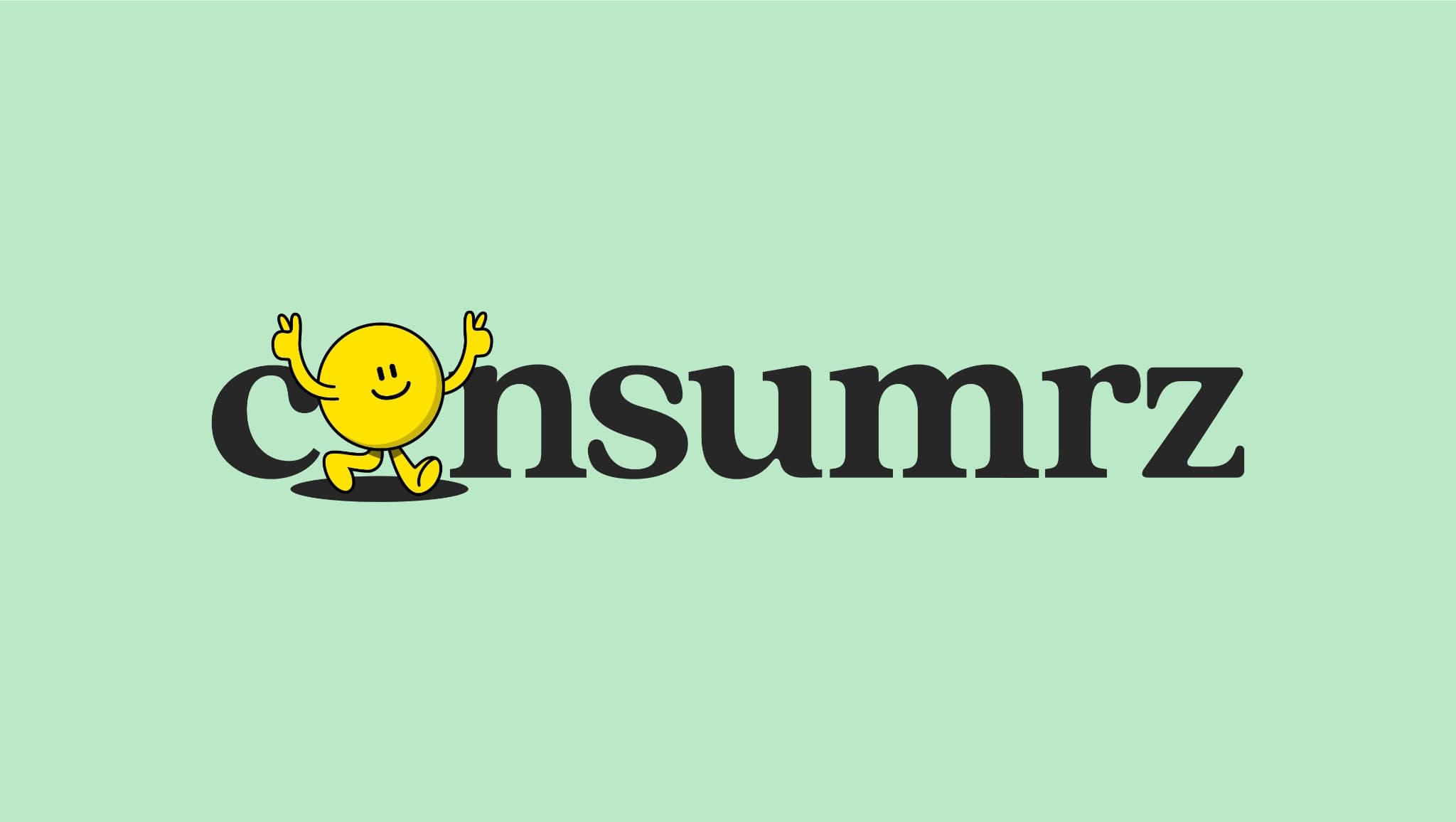 The Consumrz wordmark with its smiling character on a mint background