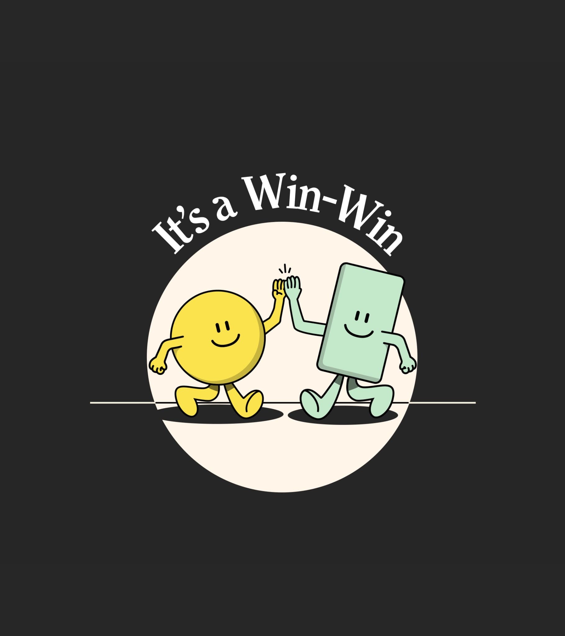 “It’s a Win-Win” badge: the Consumrz character high-fiving a phone