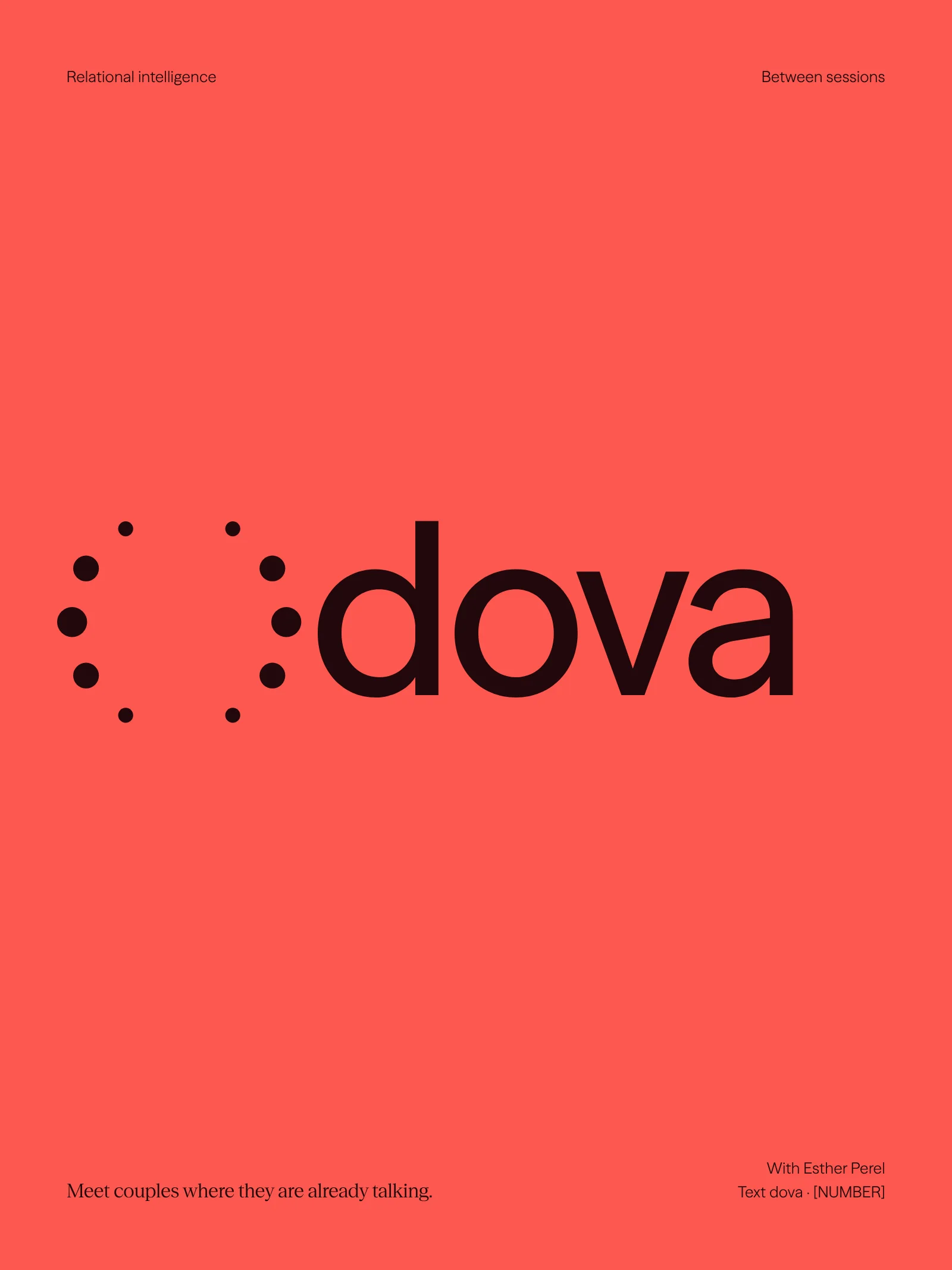 Dova poster: the mark and wordmark on Passion red, “Meet couples where they are already talking.”
