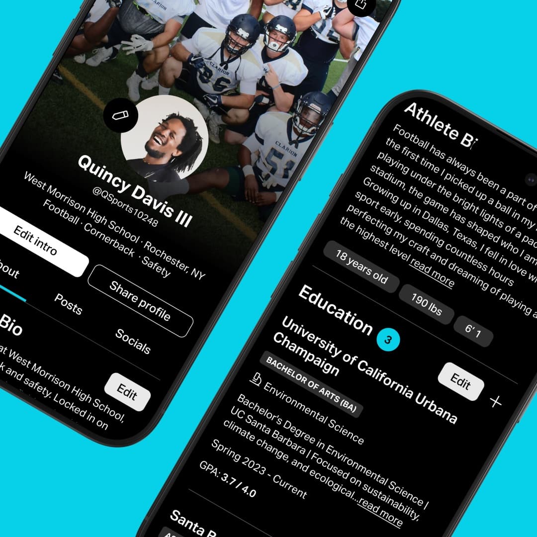 Two FLX Sports athlete profiles: bio, stats and education