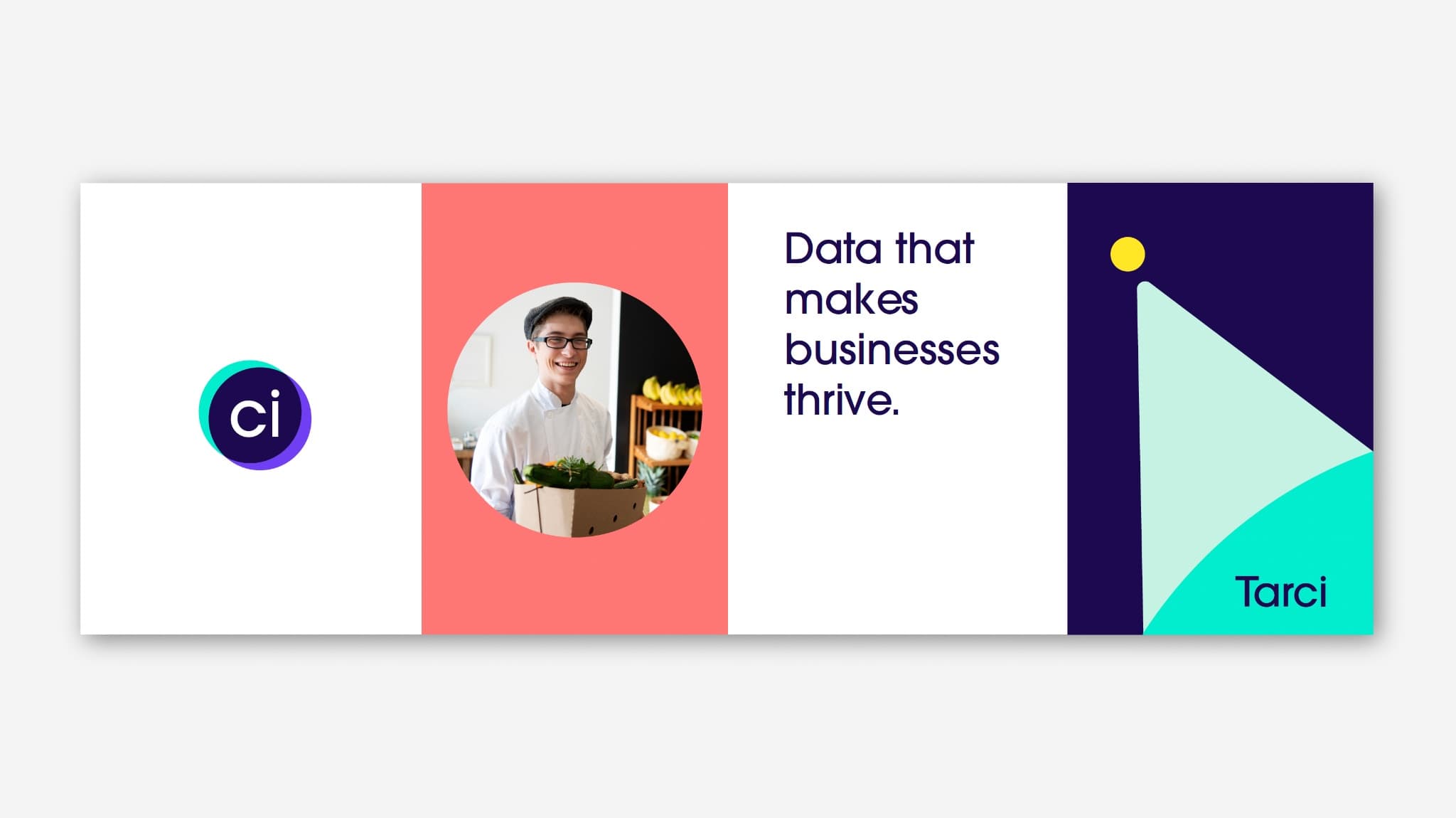 Tarci web banner: the ci mark, a portrait, and “Data that makes businesses thrive.”