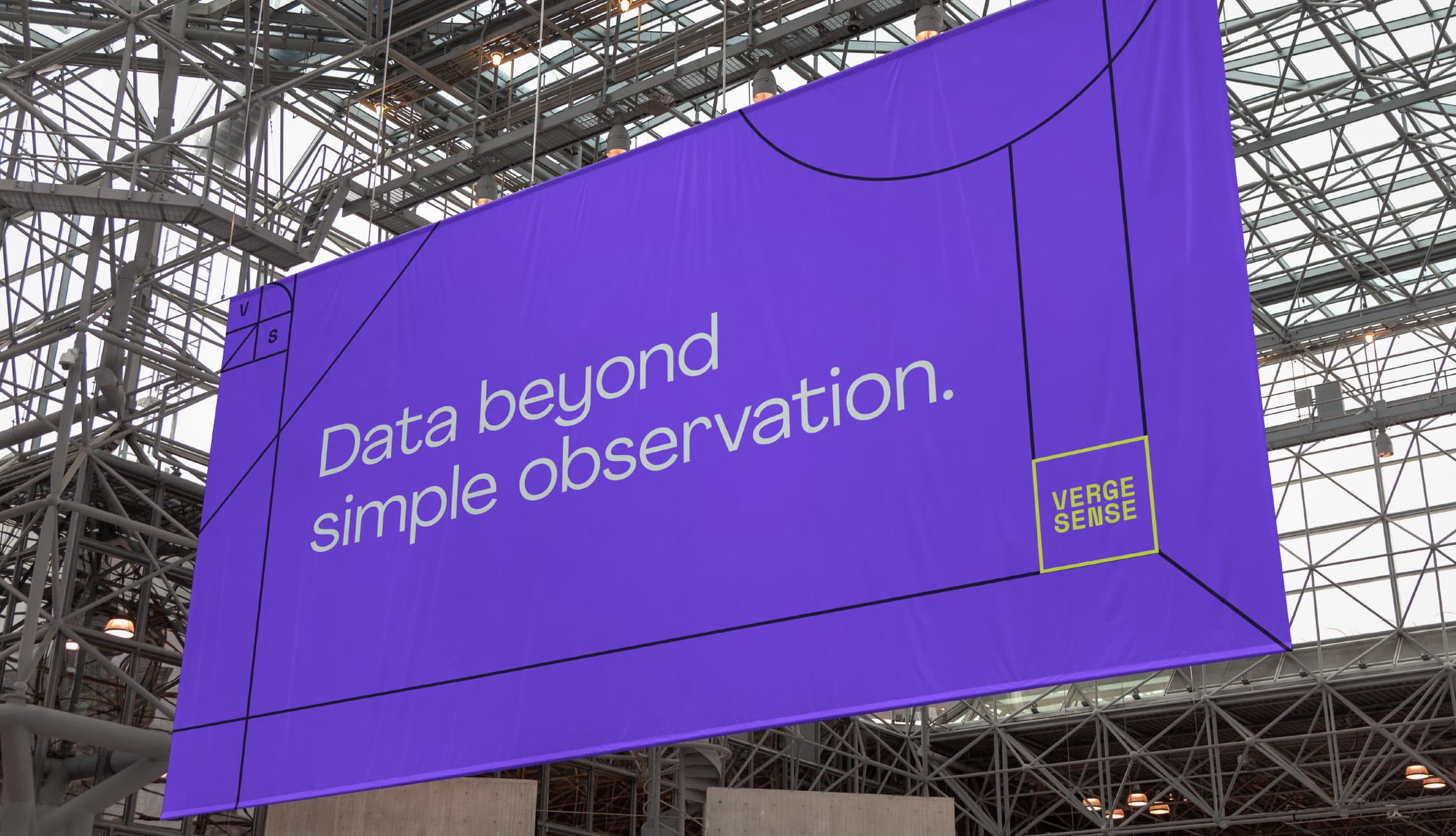 VergeSense banner in a convention hall: “Data beyond simple observation.”
