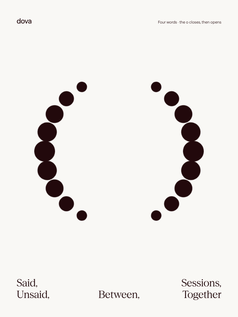 Animated Dova poster: the two arcs close into a perfect o, then open